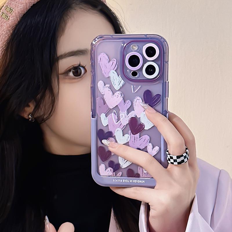 Ins Purple Love Heart Невидимый чехол-держатель для Iphone 13 11 12 14 Pro Max 14 Plus противоударный чехол с кронштейном-подставкой