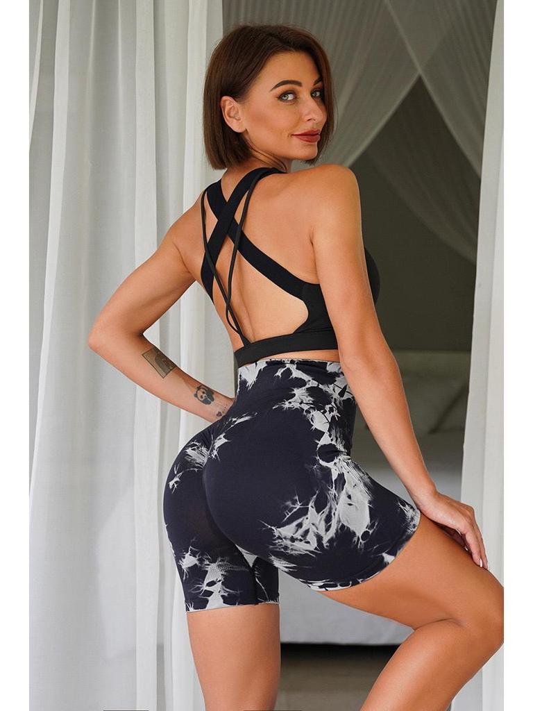 Женские шорты для йоги с высокой талией и принтом тай-дай — быстросохнущие, с эффектом «персиковых ягодиц» и поддержкой живота для трансграничного фитнеса и спорта