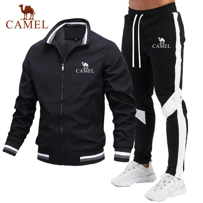 Camel Spring and Autumn Fashion New Men's Jacket Set Casual Set Spliced Pants Baseball Jacket High Quality Embroidery Clothes