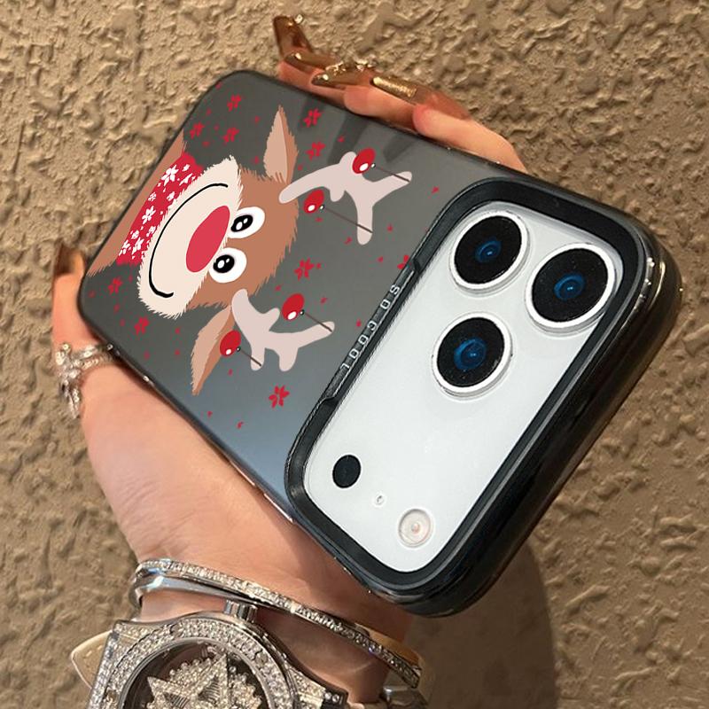 Plush Reindeer and Christmas Snowman Design IMD Hard Case For iPhone 17 Pro Max Air 16 15 14 13 Shockproof Cover