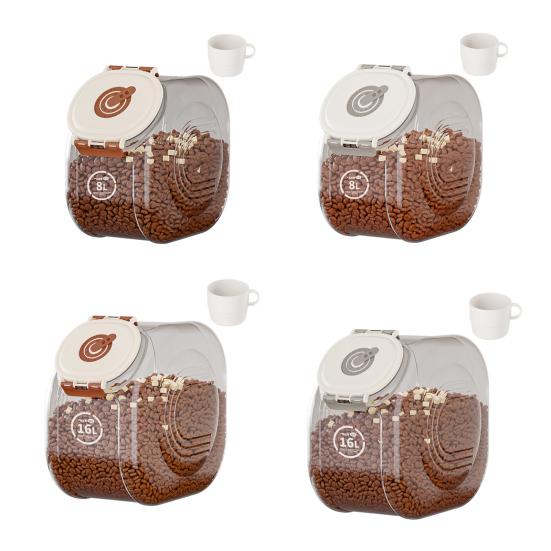 Герметичный контейнер для хранения зерна Прозрачный контейнер для хранения корма для домашних животных с функцией таймера 8 л 16 л Влагонепроницаемый контейнер с мерным стаканом для зерна и домашних животных