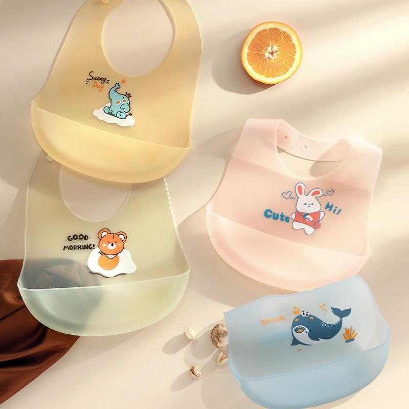 Waterproof Baby Bibs Baby Stuff Cute Cartoon Animal Printed Kids Bib Girl Boy Adjustable Soft Silicone Bib Baby Feeding Stuff