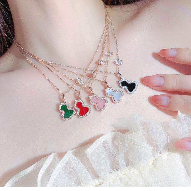 Fashion High End Jewelry 18k Gold Plated Vintage Chains for Women Featuring White Mother Pearl Agate Lucky Gourd Pendant
