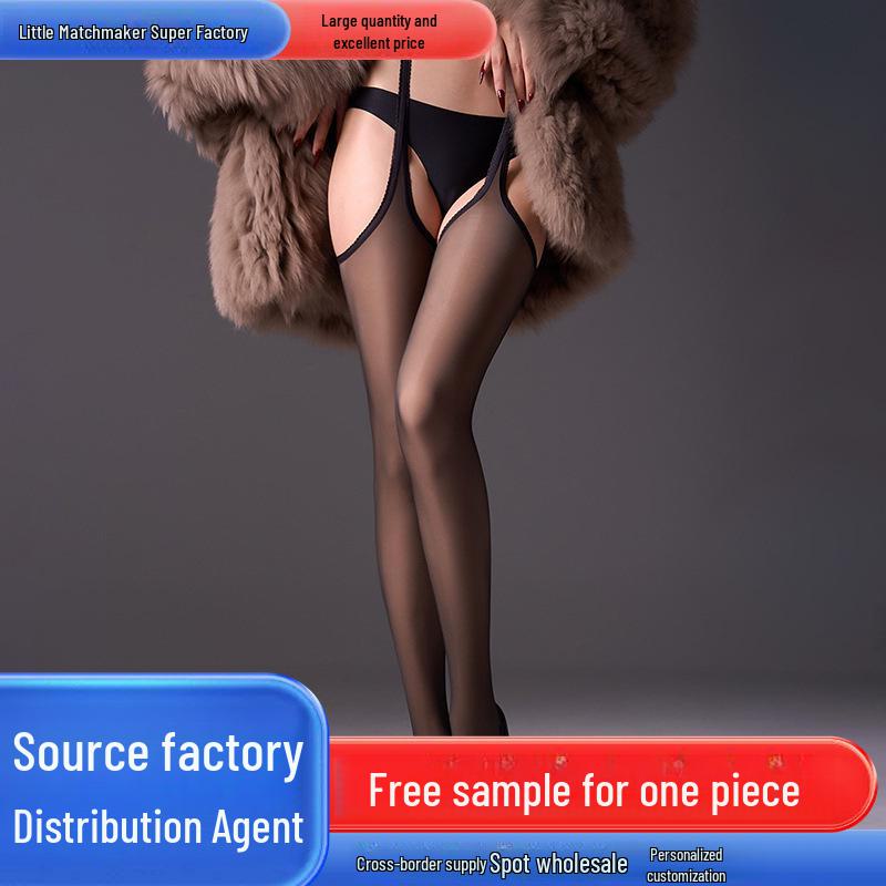 Black Silk Garter Stockings with Gray Faux Transparent Plus Velvet Leggings