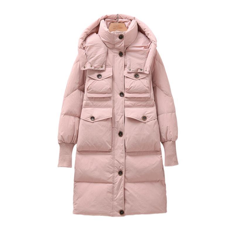 Пуховик женский зима 2024 новый средний и длинный утолщенный белый утиный пуховый пуховик до колена