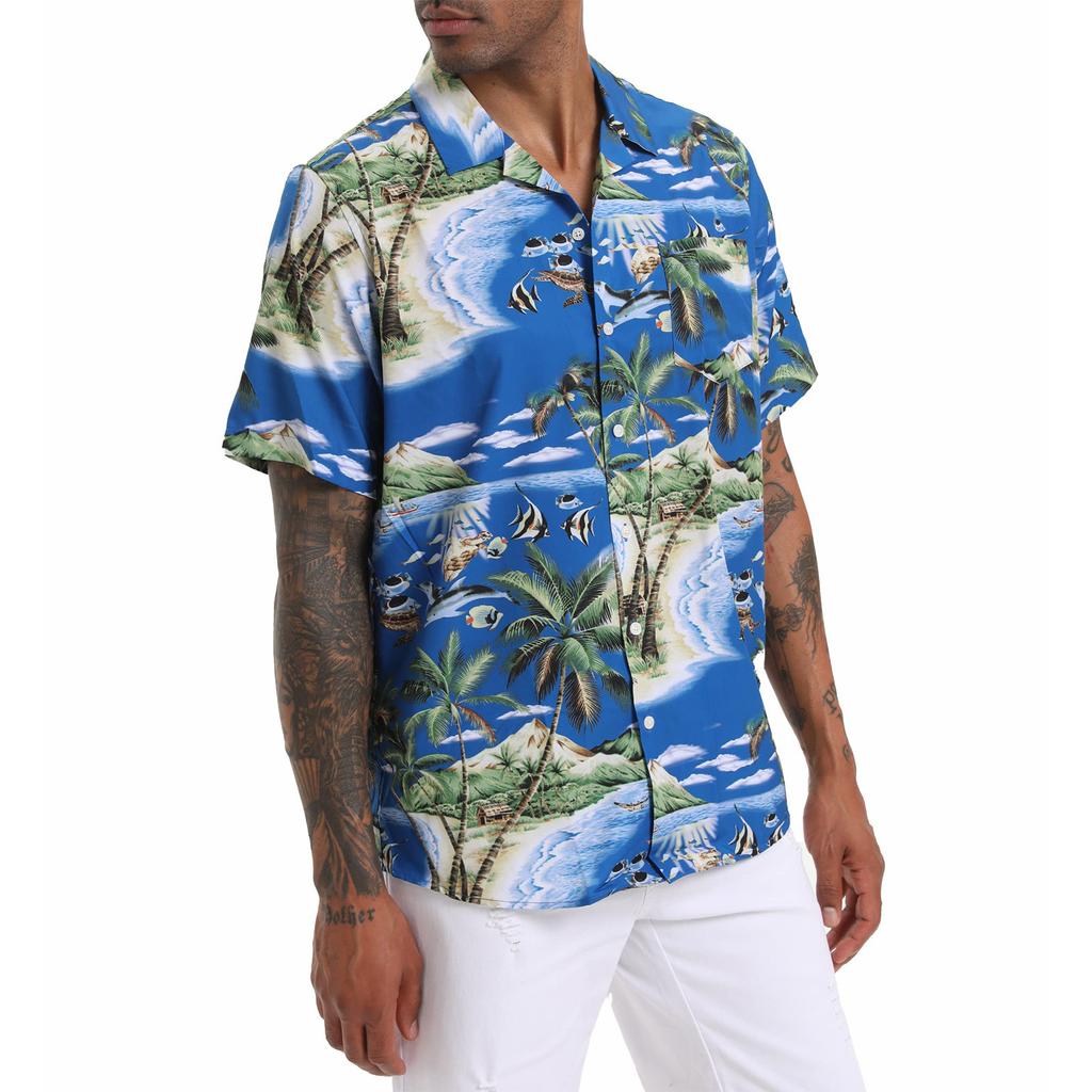 Гавайская рубашка для мужчин, мужские винтажные рубашки для боулинга на пуговицах, летняя пляжная рубашка с коротким рукавом