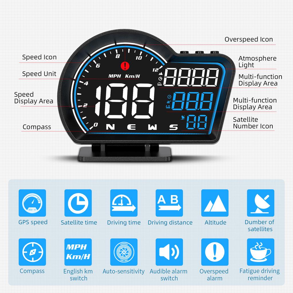 GPS HUD Head Up Display G16 Smart Digital Car System Speed Meter MPH KM/H Автоматический спидометр для всех электронных аксессуаров автомобиля