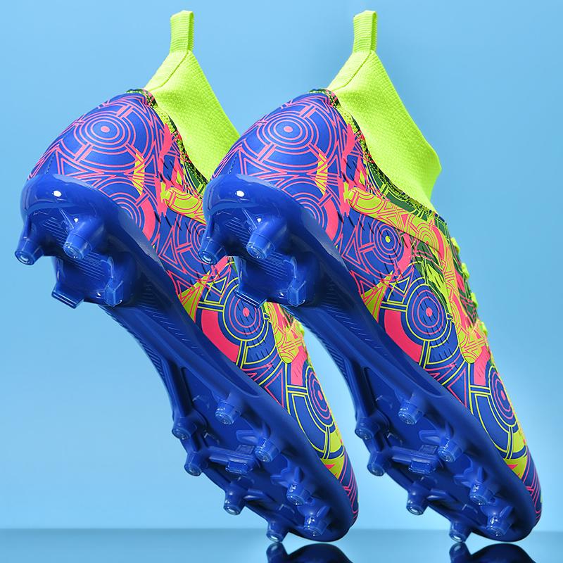 Модные мужские футбольные бутсы TF/FG с высоким голеностопом, детские женские уличные нескользящие разноцветные тренировочные матчевые спортивные кроссовки для травы