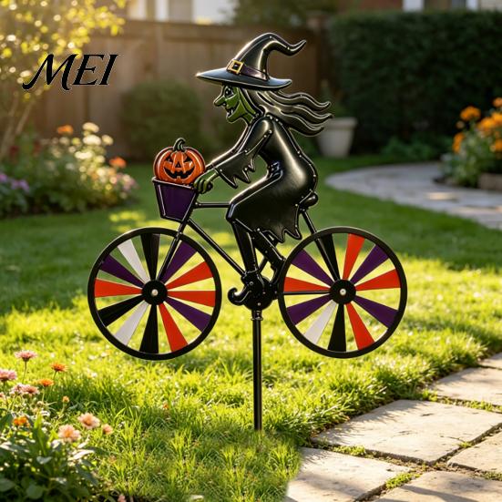 Yard Art for Garden Halloween Wizard/Ghost/Black Cat/Skeleton Bicycle Ground Stake Ornament, Metal Stakes, Patio And Balcony Ornaments Decorative