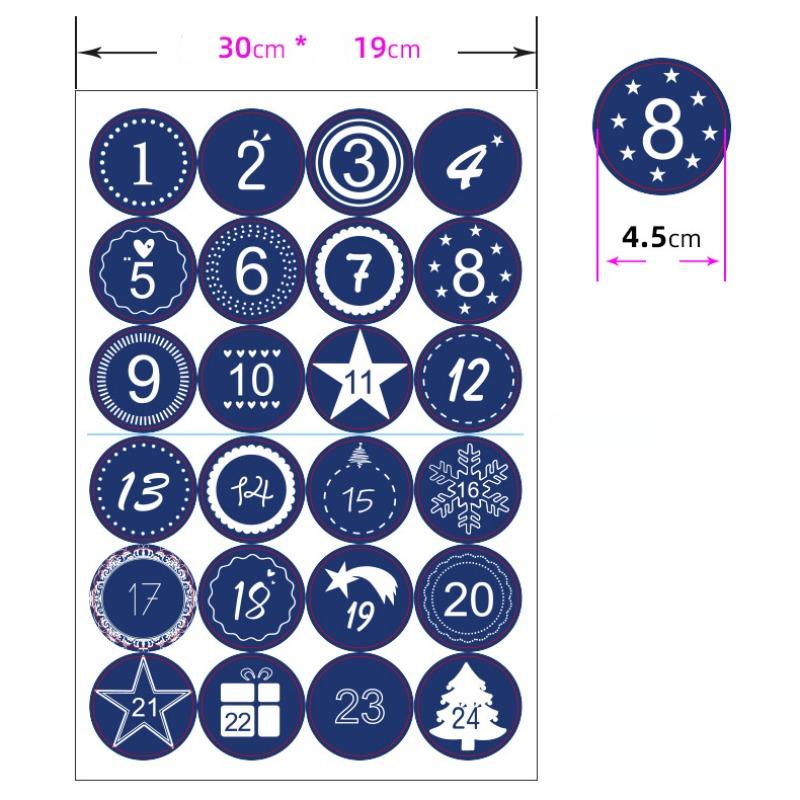 24 шт./лот, Рождественский Адвент-календарь, номер, ПВХ, уплотнительная наклейка на Новый год, Рождественский мешок для конфет, подарочная коробка, фирменная этикетка, уплотнительная наклейка