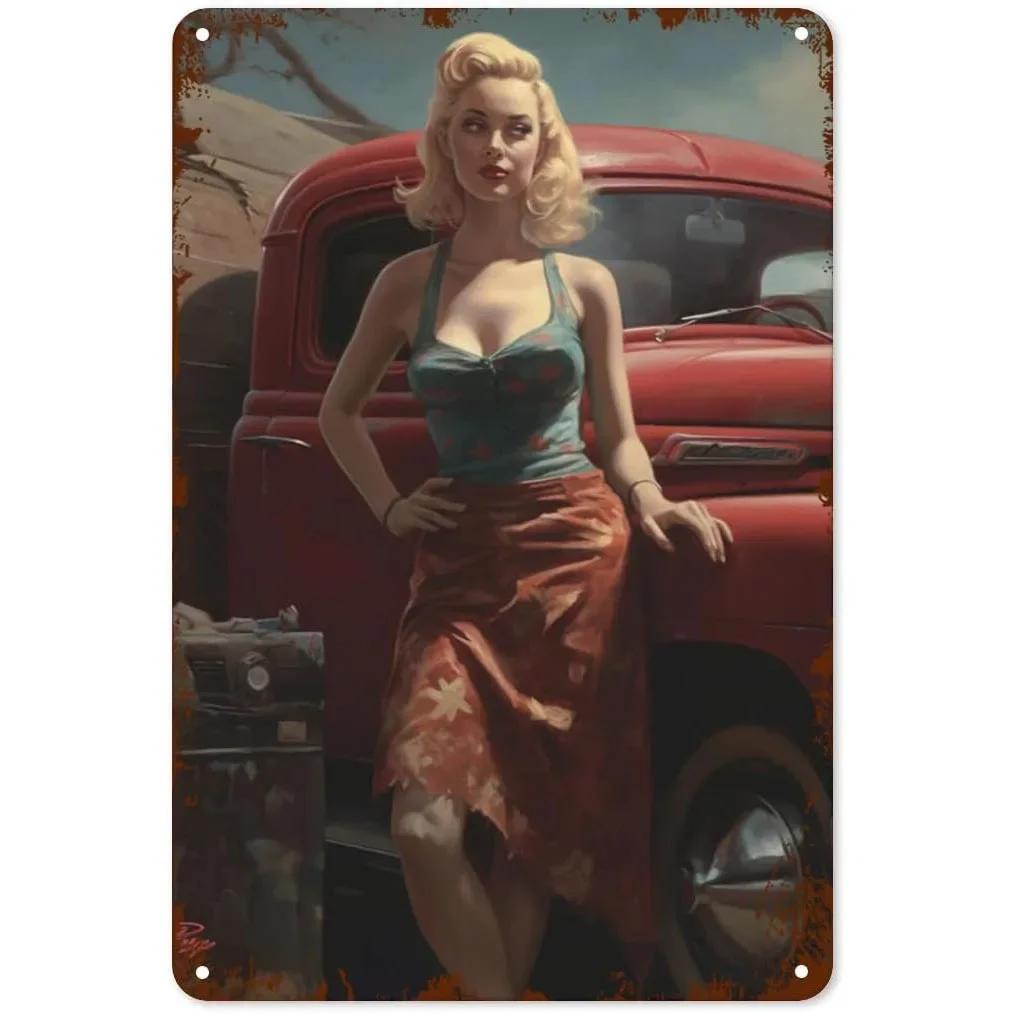 Пинап модель автомобиля металлические жестяные таблички сексуальные девушки настенная табличка винтажная железная живопись украшение для дома кафе игровой комнаты клуба бара