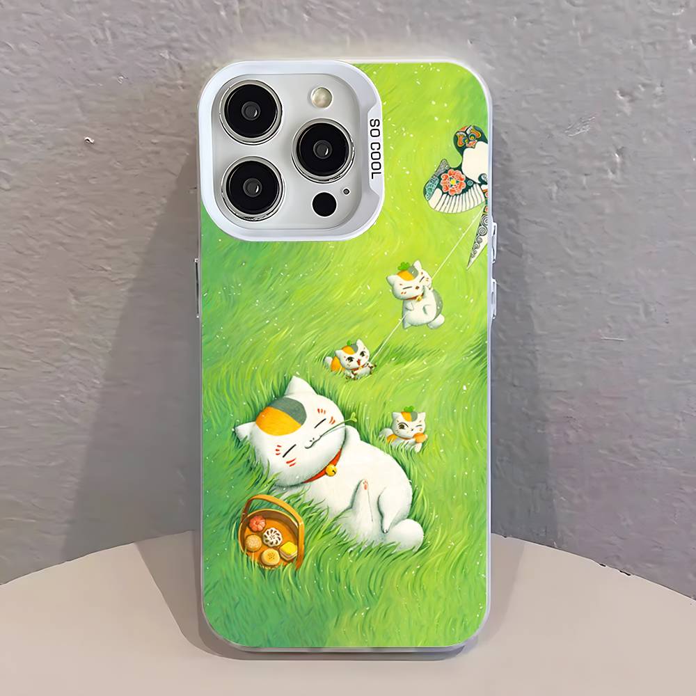 Чехол для телефона Sensei N-Natsume yujinchou Nyanko для iPhone 17,16,13,12,11,15,14,Pro,Max,Plus,SE4,Air,Mini Белый IMD Матовый
