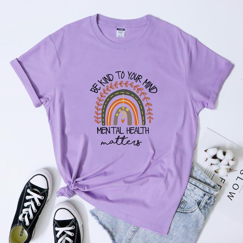 Be Kind To Your Mind Unisextal Health Matters Tshirt Vintage Unisex Boho Rainbow Self Love Tee Shirt Top
