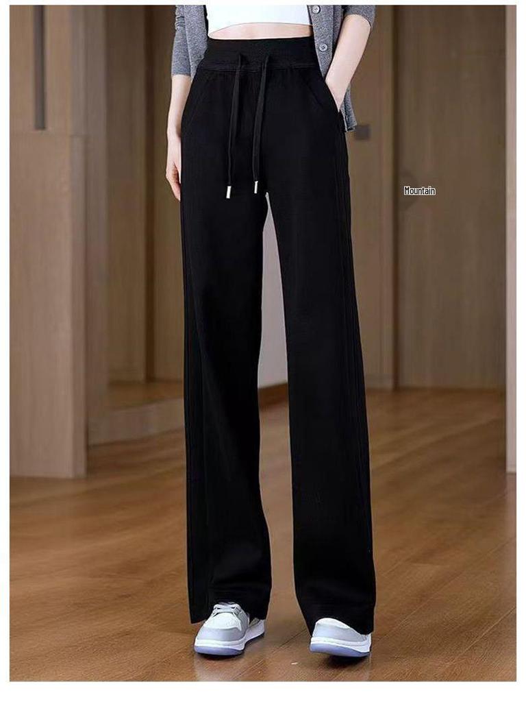 Winter Plus Velvet Wide-Leg High-Waisted Pants - Women's Loose, Slimming, Thickened and Drape Style.