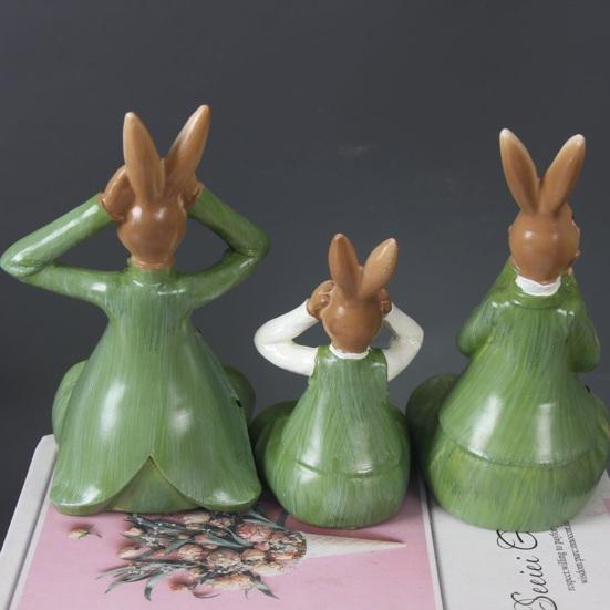 3Pcs Rabbit Sculpture Eye-catching Decorative Wear Resistant Modern Purple Green Easter Rabbit Figurine Decor Home Supplies