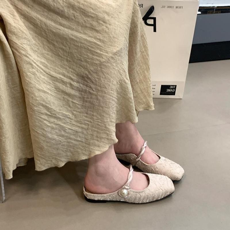 Мокасины, туфли, женские тапочки, летние, роскошные, с закрытым носком, женские мюли, пантофле, низкие, дизайнерские мюли, новые, серебристые, на плоской подошве, Рим