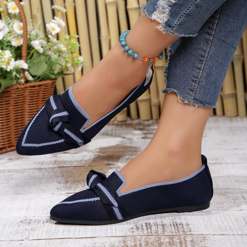 Новые женские вязаные слипоны на плоской подошве, дышащие удобные однотонные прогулочные туфли, повседневные прогулочные кроссовки с острым носком, лоферы