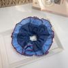 1PC Blue Color Block Retro Large Intestine Headband for Woman and Girls Red Edged Denim Fabric Double Layered Headband Hair Ties