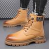 Мужские зимние бархатные теплые хлопковые ботинки мартин, высокие кожаные ботинки, мужские комбинированные ботинки из коровьей кожи высшего слоя, сноубутсы из натуральной кожи