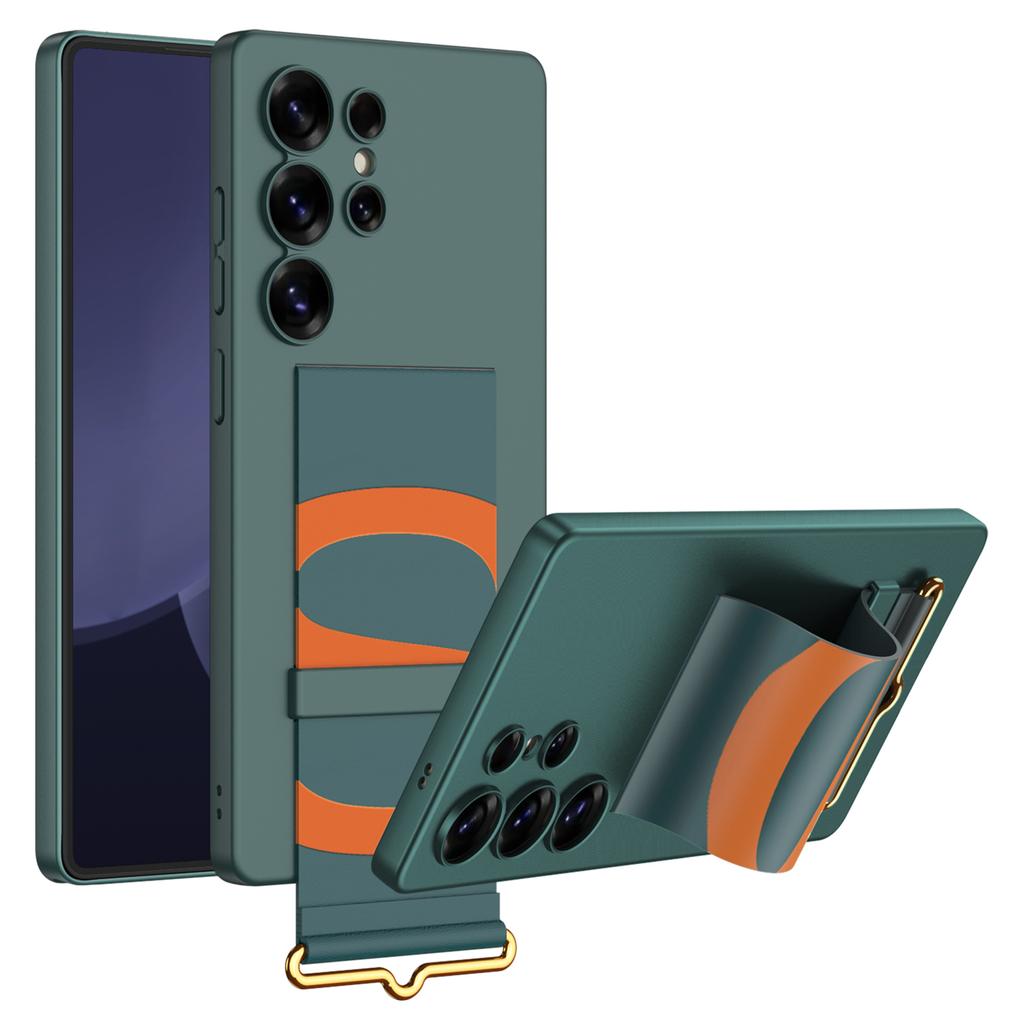 Чехол GKK для Samsung Galaxy S25 Ultra с ремешком и подставкой из искусственной кожи + жесткий защитный чехол для телефона из поликарбоната