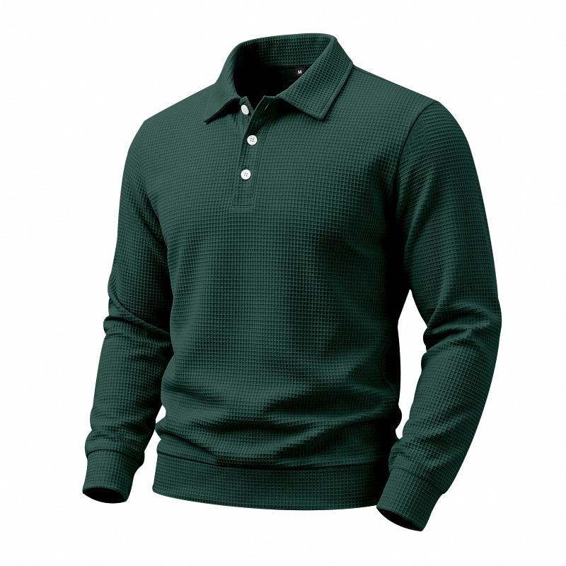 Men’s New Autumn/Winter Casual and Versatile Long-Sleeved Stand-Collar Waffle-Pattern Polo Sweatshirt