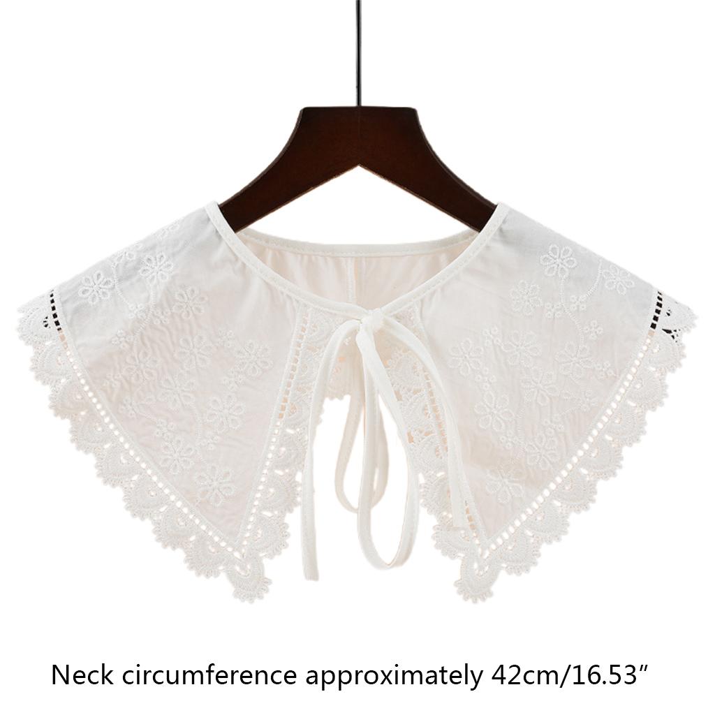 Japanese Stylish Fake Collar Dickey for Women Girls Floral Embroidered Lace White Shawl Scarf Student Necklace Capelet