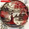 2d Flat 20*20cm, Round Wooden Wall Painting Art Sign, Japanese Kimono Theme Wall Art for Dorms, for Home, Kitchen, Garden, Bedroom, Bar Decor.