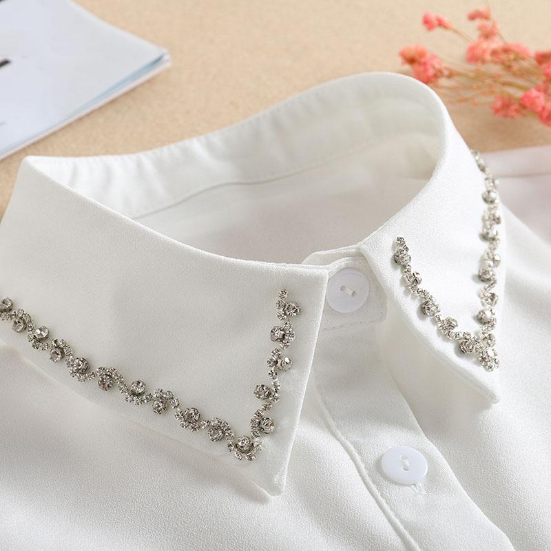 Vintage White Woman Fake Collar Black Crystal Lady Detachable Collar Shirt Neckwear False Collar With Beads Clothing Accessories