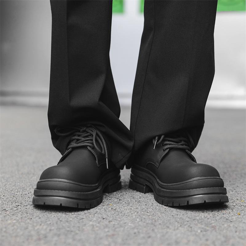 Туфли дерби черные мужские туфли 2024 новые зимние туфли на платформе с увеличенным носком повседневные матовые мужские 14401-J