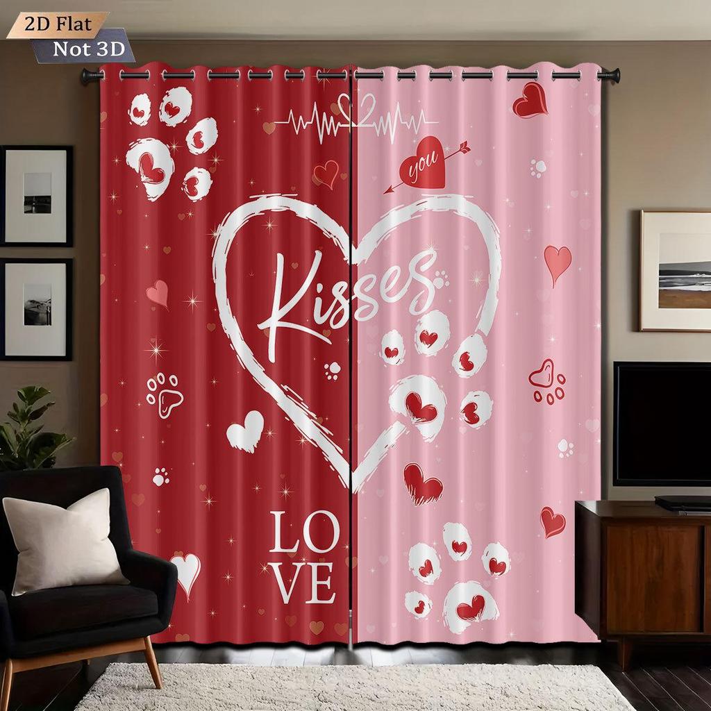 Затемняющие шторы с цифровым принтом в виде сердца ко Дню святого Валентина, Полиэстер на заказ с высокой степенью защиты от солнца.