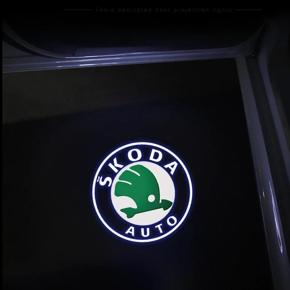 2025 New Car Door Welcome Light Laser Projector Logo 3D HD LED Welcome Light Car Decoration Accessories For Skoda Superb 2009 20