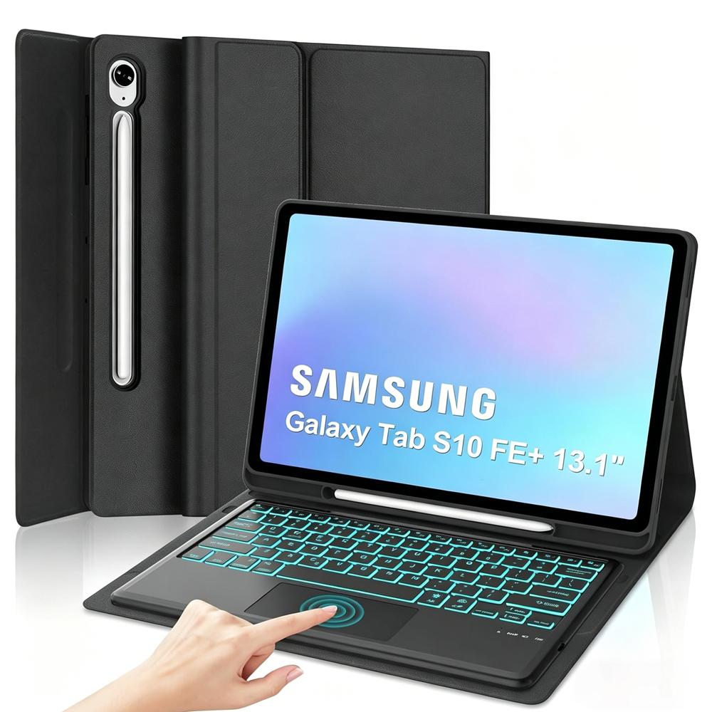 Чехол для Samsung Galaxy Tab S10 FE Plus 13,1 дюйма, съемная 7-цветная клавиатура с подсветкой для Tab S10 FE+13,1" с держателем для стилуса