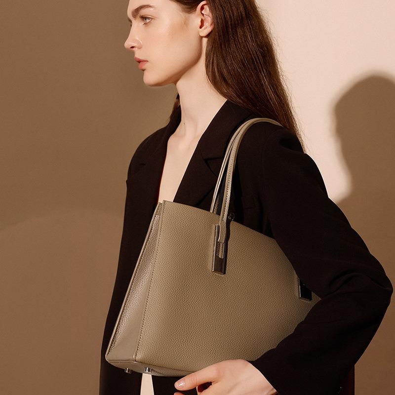 Yan Genuine Leather Women's Bag, New Commuter Big Bag, Large Capacity First Layer Cowhide Tote Women's Handbag