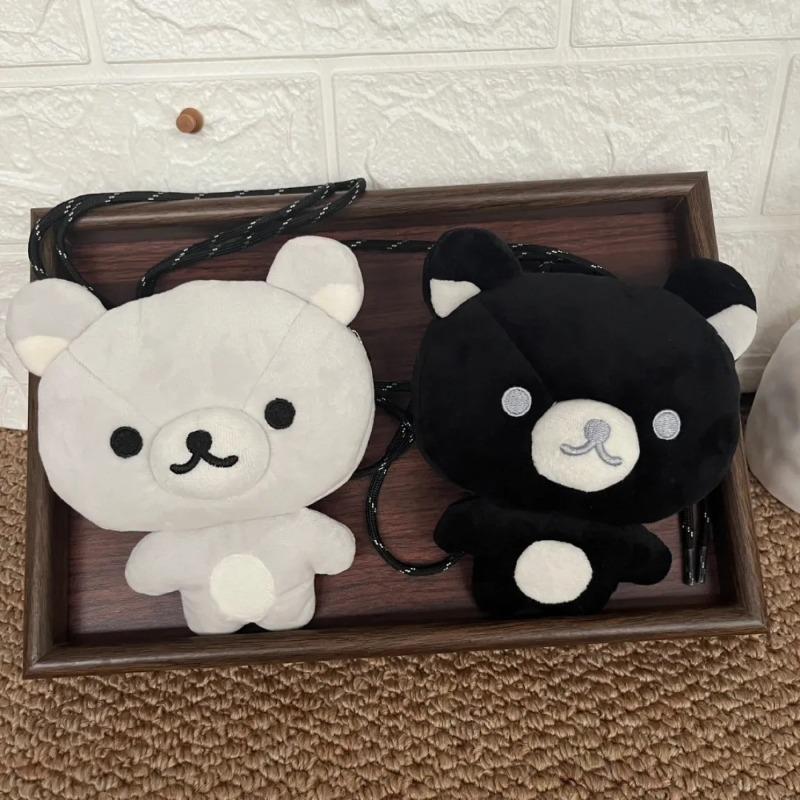 НОВАЯ Плюшевая Сумка-Кроссбоди Rilakkuma Черно-Белая Двухцветная Кукла-Медведь для Отдыха Кошелек для Монет Брелок Мягкая Сумка Кавайи Хранение Сумка на Плечо Декор