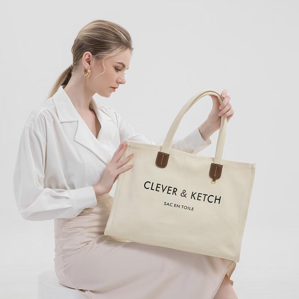 Холщовая сумка Большая сумка Женская сумка Большая сумка Повседневная сумка Сумка на плечо Бежево-белая Длина 45,5 см ширина 12 см высота 32 см