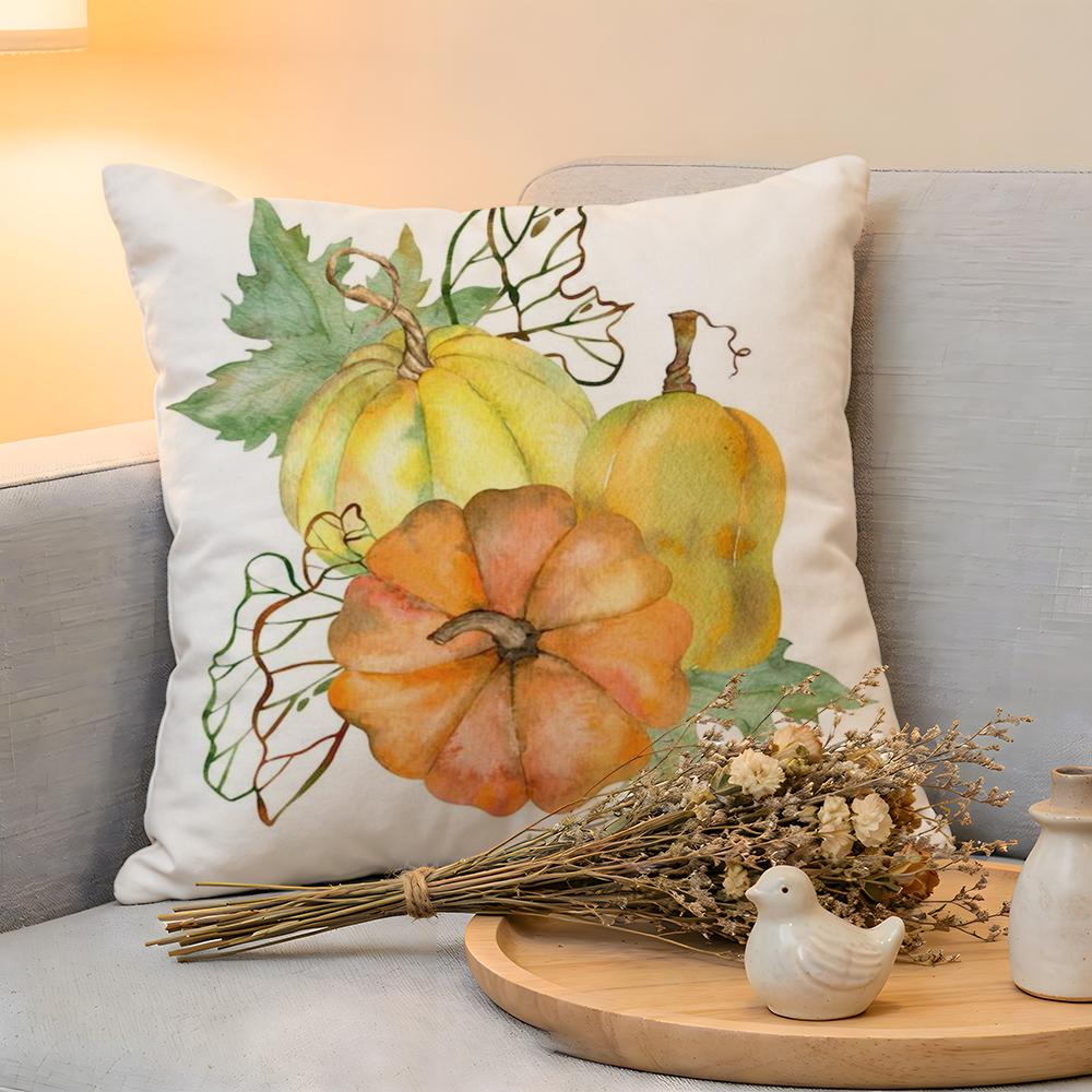 Cushion Cover Linen SkinFriendly Soft Decorative Case For Sofa Home Decor Colorful Watercolor Pumpkin Pillow cover