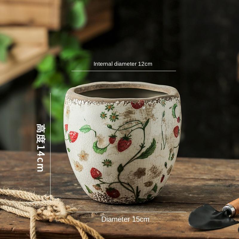 Vase Vintage Ceramic Desktop DecorationOutdoor Garden Special Flower Pot Home Indoor Breathable Creative PastoralStyle HighSense