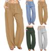 Women Casual Pants Elastic Waist Drawstring Pockets Design Loose Trousers Solid Color Thin Long Pants