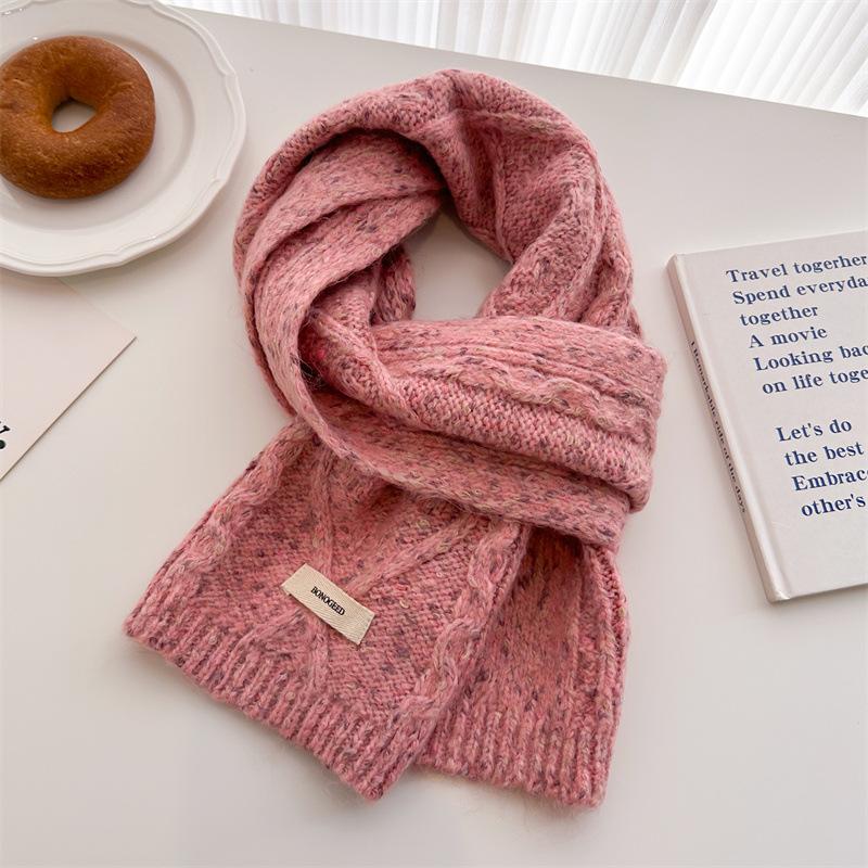 2024 Autumn And Winter New Double Sided Jacquard Solid Color Wool Knitted Scarf Versatile Warm Medium Length Shawl Neck For Women
