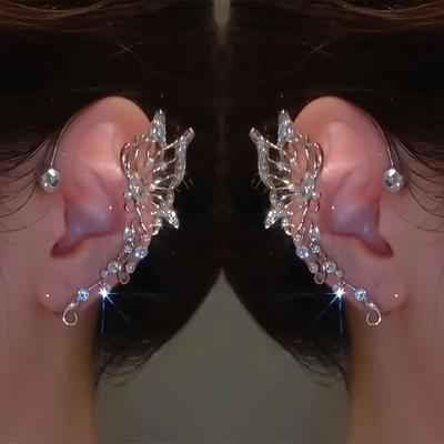 Каффы для ушей в корейском стиле, полые, блестящие, без пирсинга, темперамент, бабочка, эльф, инкрустированные стразами