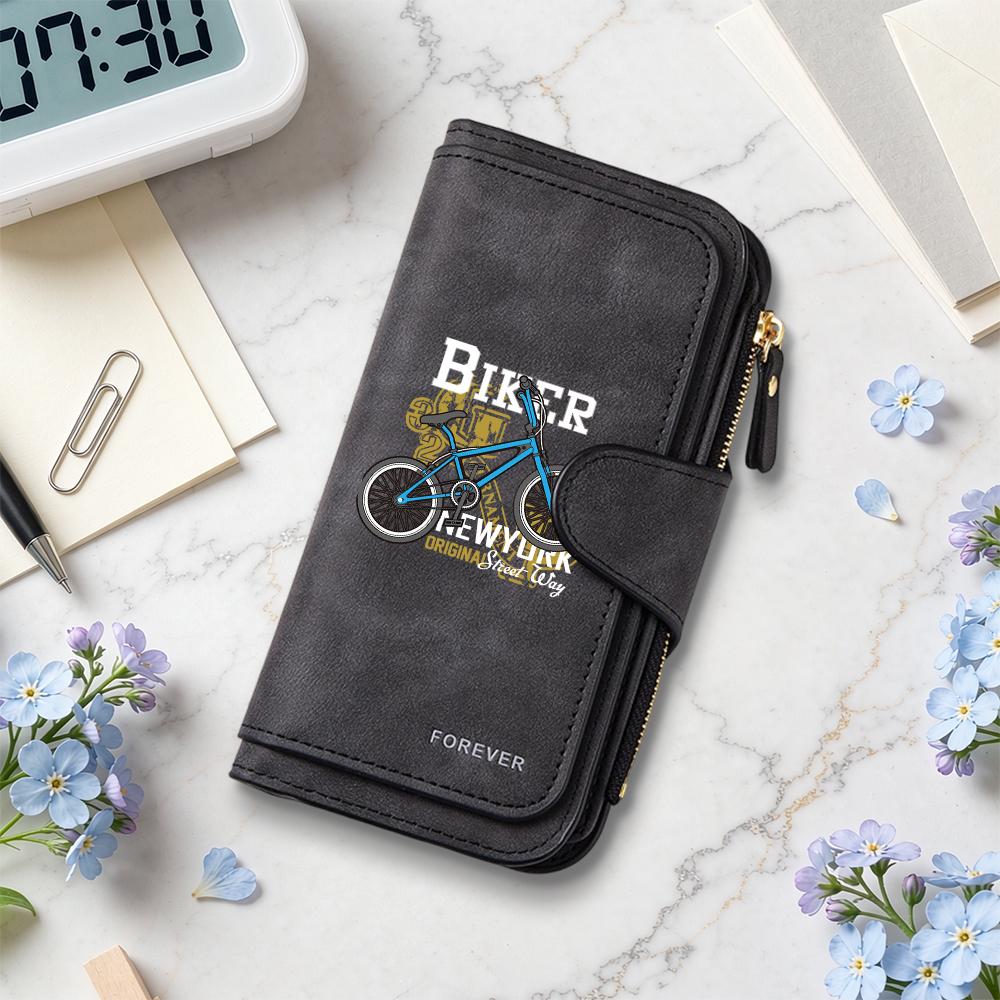 Biker Pattern Long Wallet Casual Portable Multi-card Slot Coin Purse for Daily Use