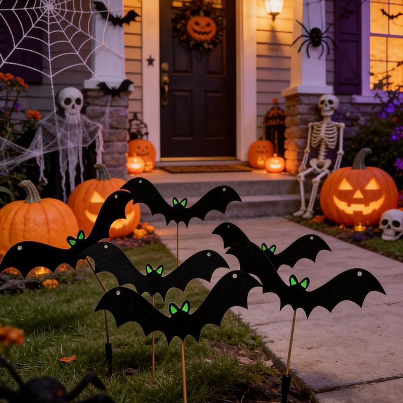 Halloween bat ground insert with glowing eyes, outdoor lawn and yard scene layout props, sign insert outfit