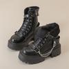 Модные лакированные кожаные ботильоны в стиле панк с металлической цепочкой, женские, зимние, 2024, новые, толстые, байкерские ботинки на платформе, женские, черные, готические, челси