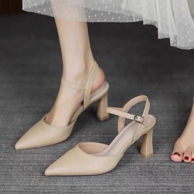 Простые туфли-лодочки с острым носком, на маленьком толстом каблуке, женская новая мода, с юбкой, в стиле леди, нишевые сандалии, лето