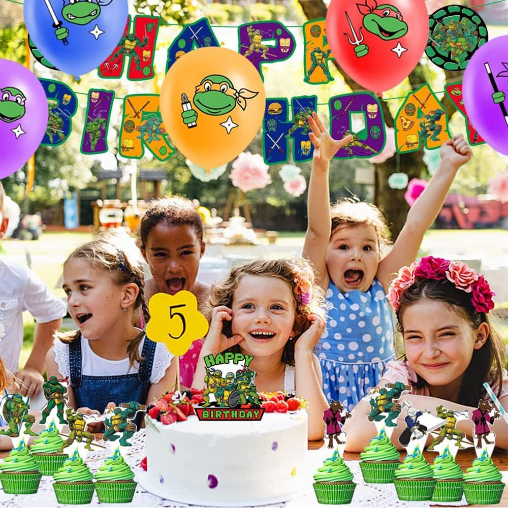 34 шт. Набор принадлежностей для вечеринки «Черепашки Ниндзя» включает воздушные шары с баннерами и топперы для торта