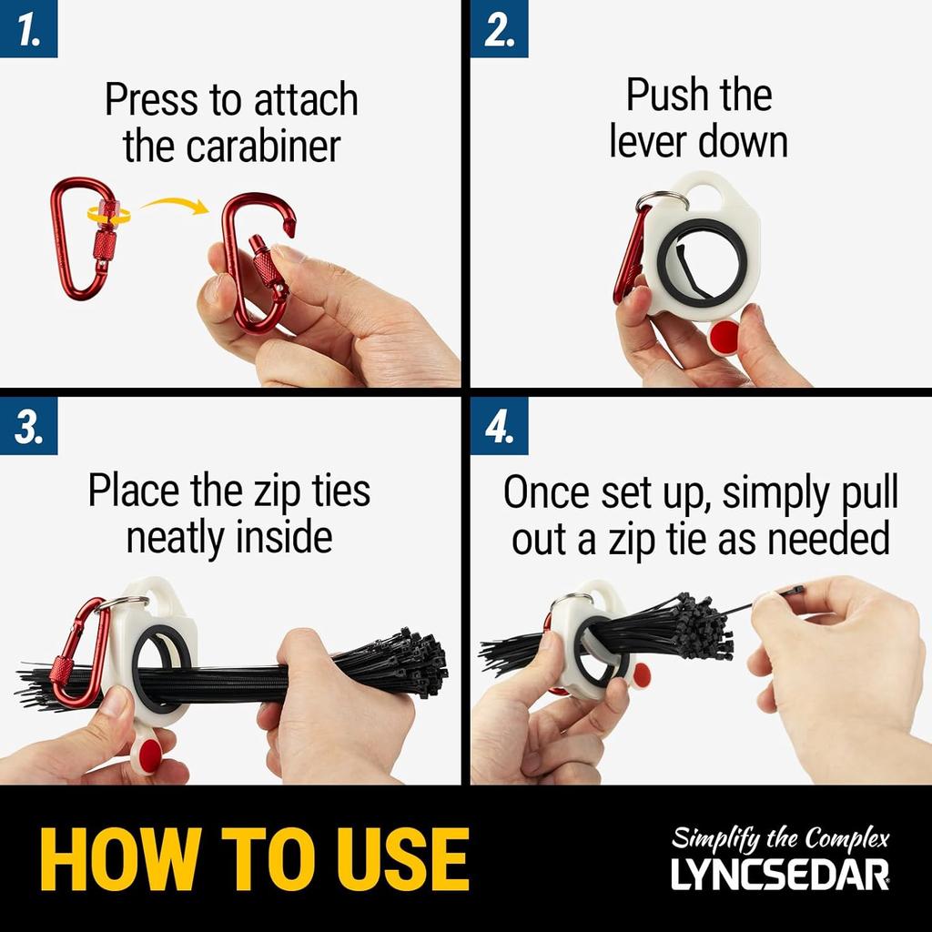 2-Pack Zip Tie Holder, White Cable Tie Holder, Heavy-duty Lockable Carabiner, Reble Zip Ties Holders for Tool Belt, Ziptie Holders Organizer Help