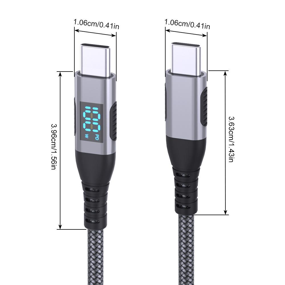 Сверхбыстрый зарядный кабель 60/100 Вт, 6 А, двойной Type-C, со светодиодным цифровым дисплеем – Совместим с Samsung, Apple, Xiaomi и PD-зарядными устройствами