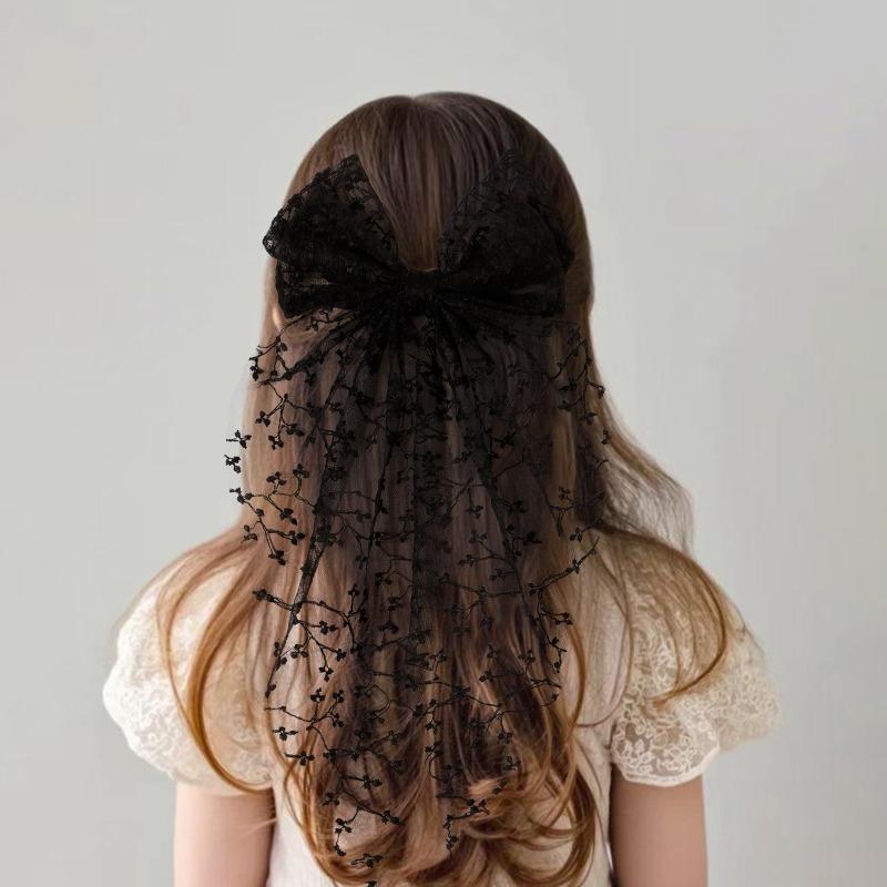 Кружевной бант Детский аксессуар для волос Сладкая заколка для волос в лесном стиле Элегантная сетчатая заколка для волос с вышивкой из ленты для женщин