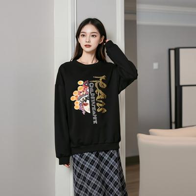 Плюс Размер Женская Осенняя Свободная Толстовка Плюс Флис и Толстая Новая Толстовка