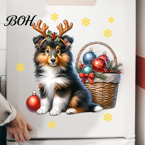 Creative Holiday Gift Stickers Christmas Cute Puppy Wall Stickers, PVC Waterproof Decals, Peel And Stick Animal Decorative Decals Art Decor